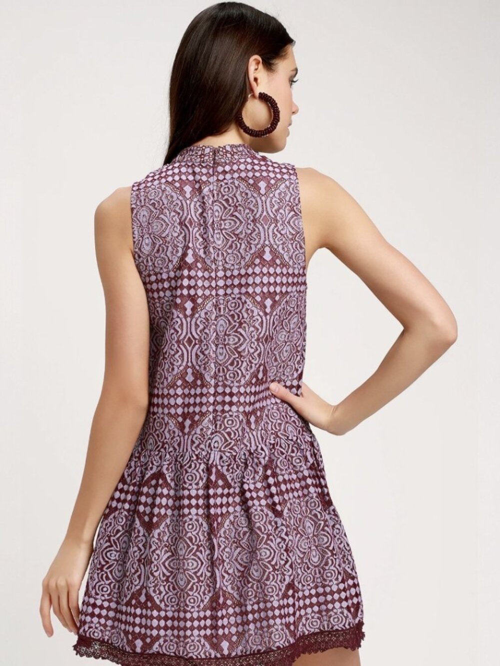 Lulus Belrose Burgundy and Lavender Lace Mini Dress NWT - Picture 3 of 8